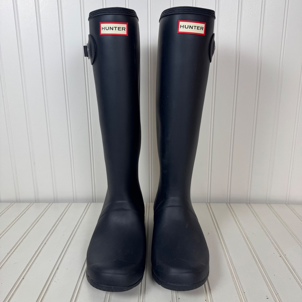 Hunter Original Tall Rain Boots Women's US‎ 10 Navy Blue Matte Waterproof Rubber